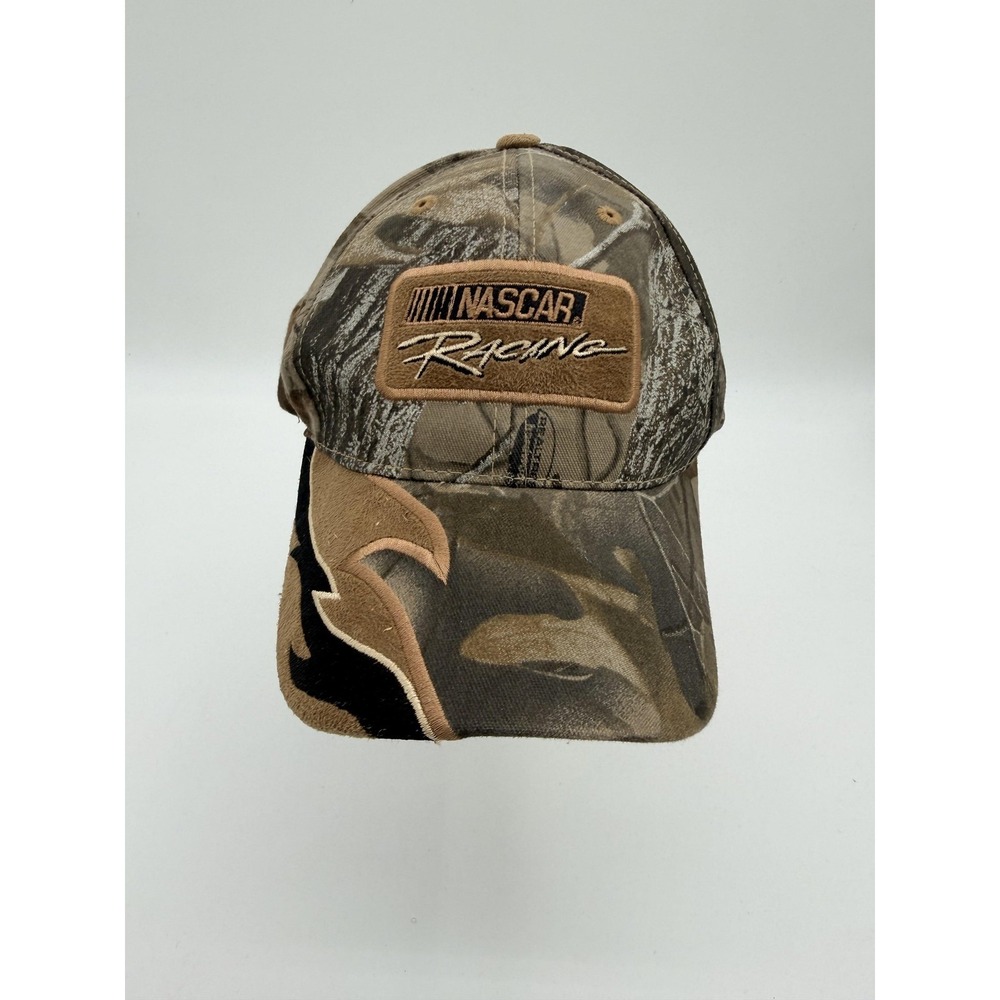 NASCAR Hat Cap Strap Back Mens One Size Brown Camo NASCAR Racing Checkered Flag